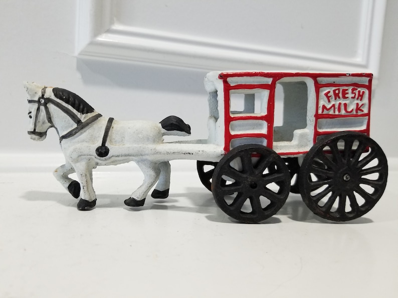 Cast Iron Horse Drawn Fresh Milk Delivery Cart Wagon Old Etsy