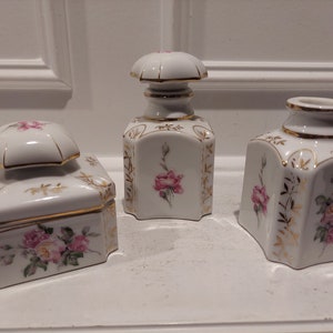 Japan Porcelain Bathroom Set - Gilded Porcelain Decanters - Set of 3 - Made in Japan