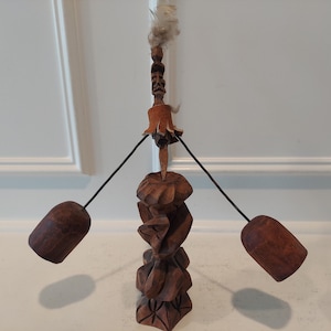 Kinetic Sculpture - Amerindian Traditional Wood Kinetic Art - Hand Carved Home Decor