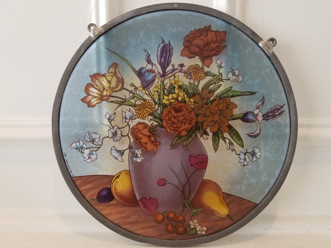 Flowers Stained Glass Suncatcher Glassmasters 1982 Stained Etsy