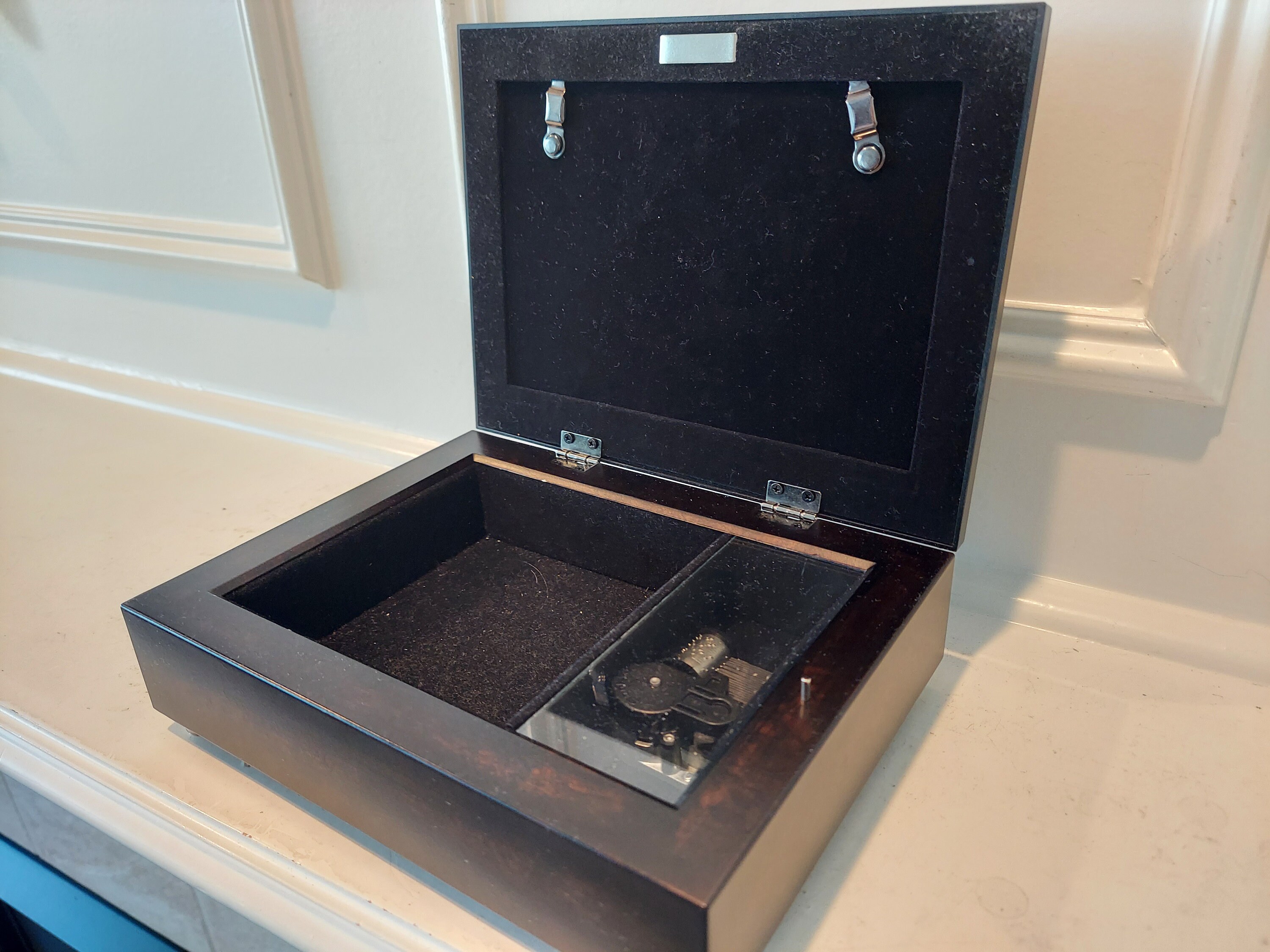 Sankyo Music Box - Metal Frame Wood Jewelry Box - Original
