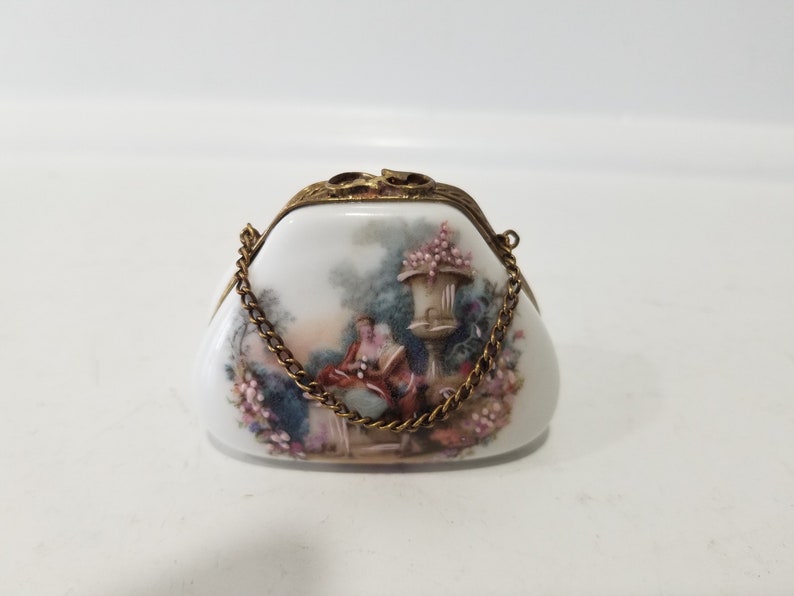 Bronze Clasp Antique Limoges France Porcelain Hand Painted Purse