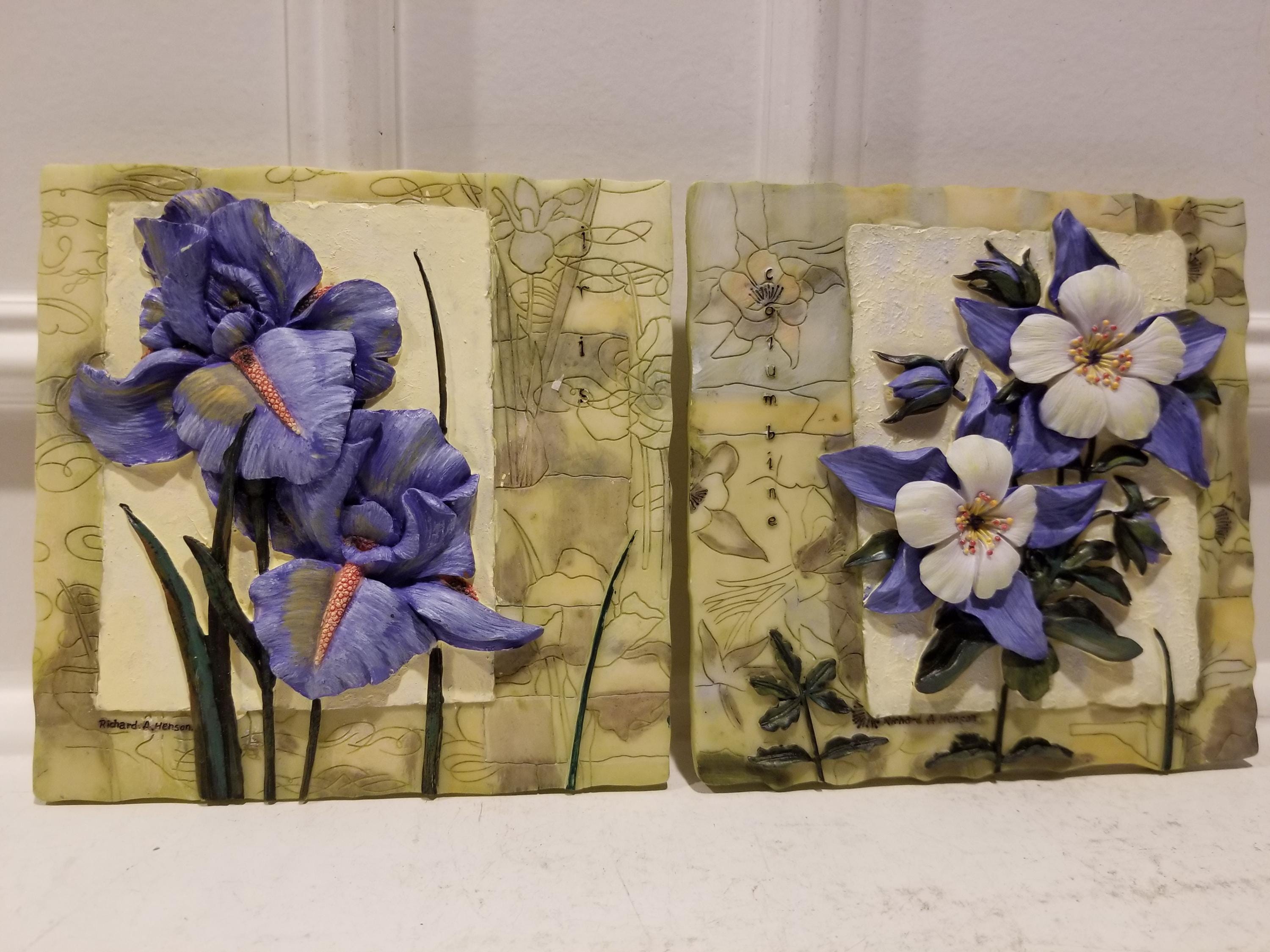 Richard A Henson Artist - Collectible Iris & Columbine Wall Plaque