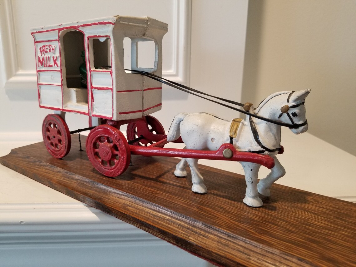 Cast Iron Horse Drawn Fresh Milk Delivery Cart Wagon Old Etsy