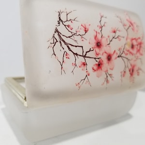 Frosted Glass and Brass Jewelry Box - Painted Glass - Handcrafted - Flowers Design