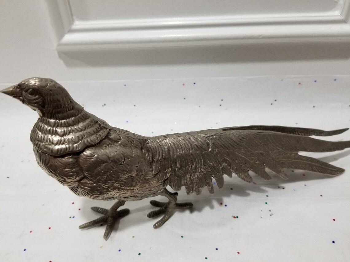 Silver Metal Pheasant Decor Peacock Figurine Metal Art Etsy