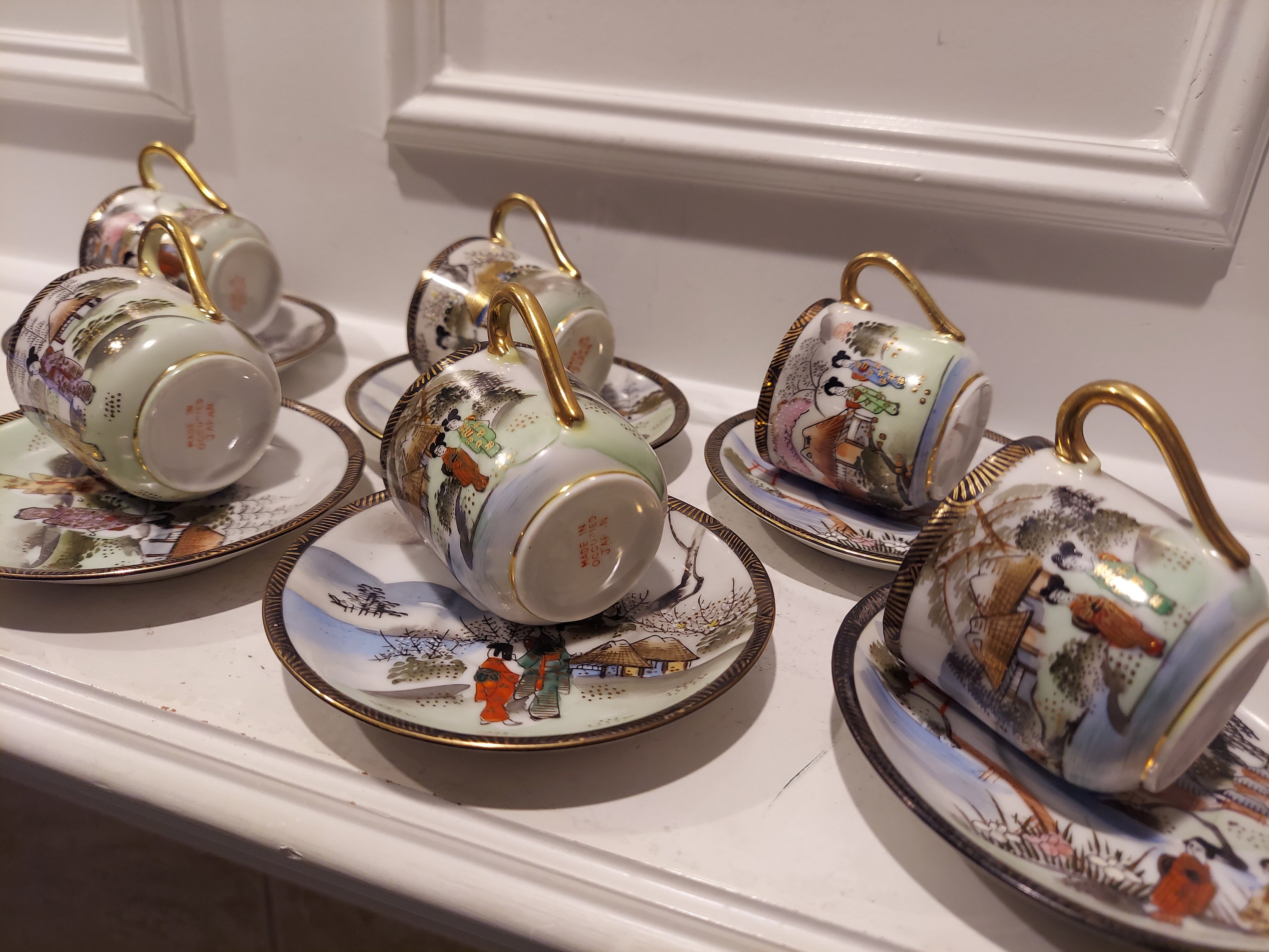 Ardalt Occupied Japan Set of 6 Tea Cups and Saucers - Hand Painted