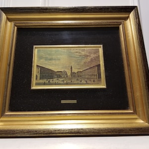Torino Piazza S Carlo Lithography - Gold Leaf Covered Lithography with Golden Frame - Made in Italy