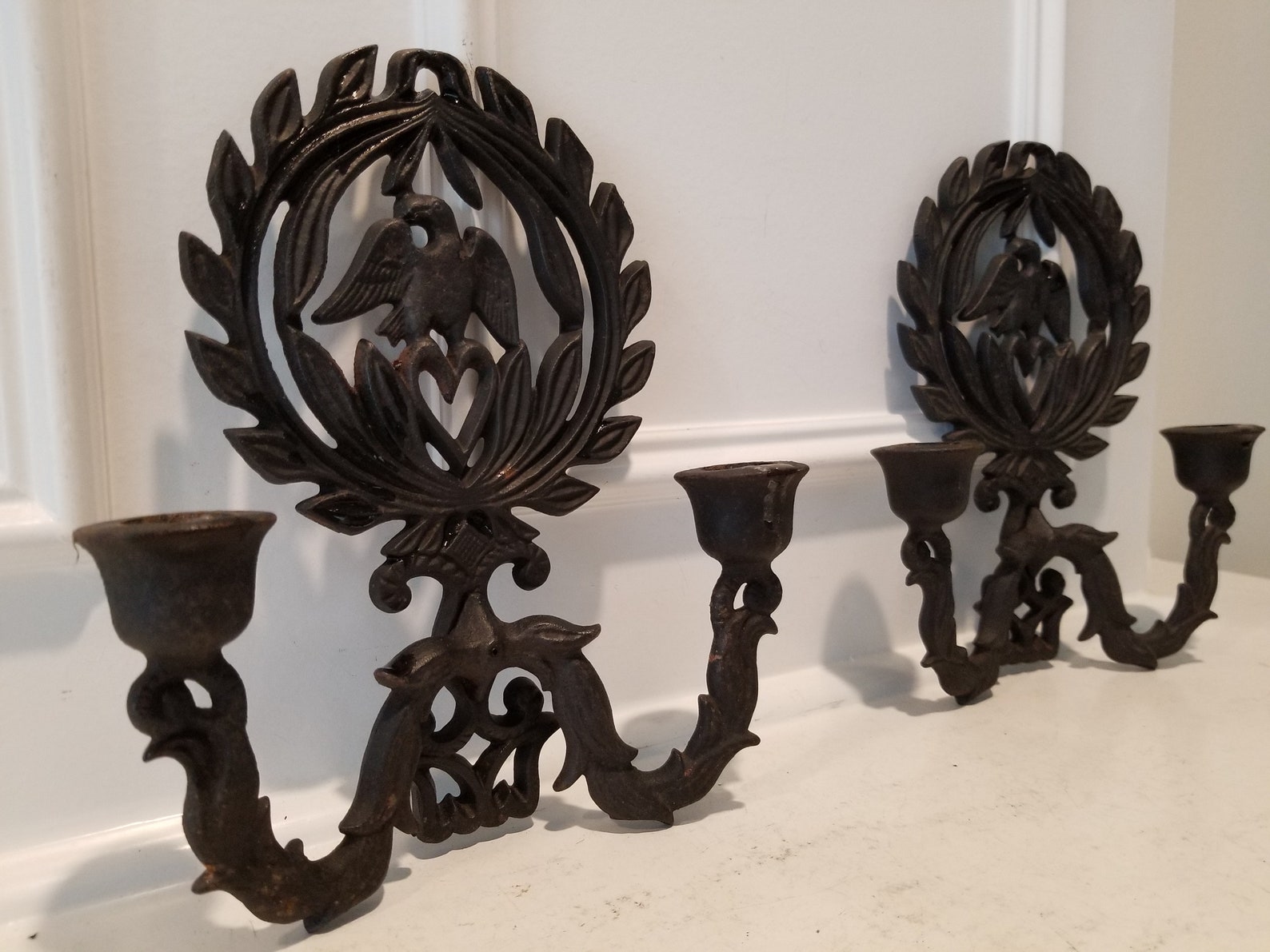 American Eagle Candle Holders Cast Metal Candle Wall Hanging Etsy