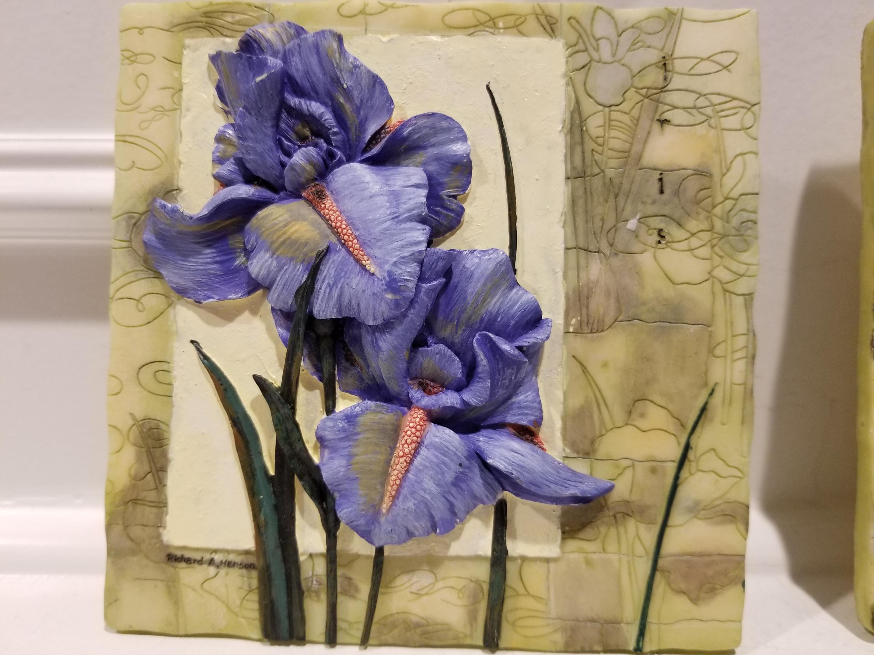 Richard A Henson Artist - Collectible Iris & Columbine Wall Plaque