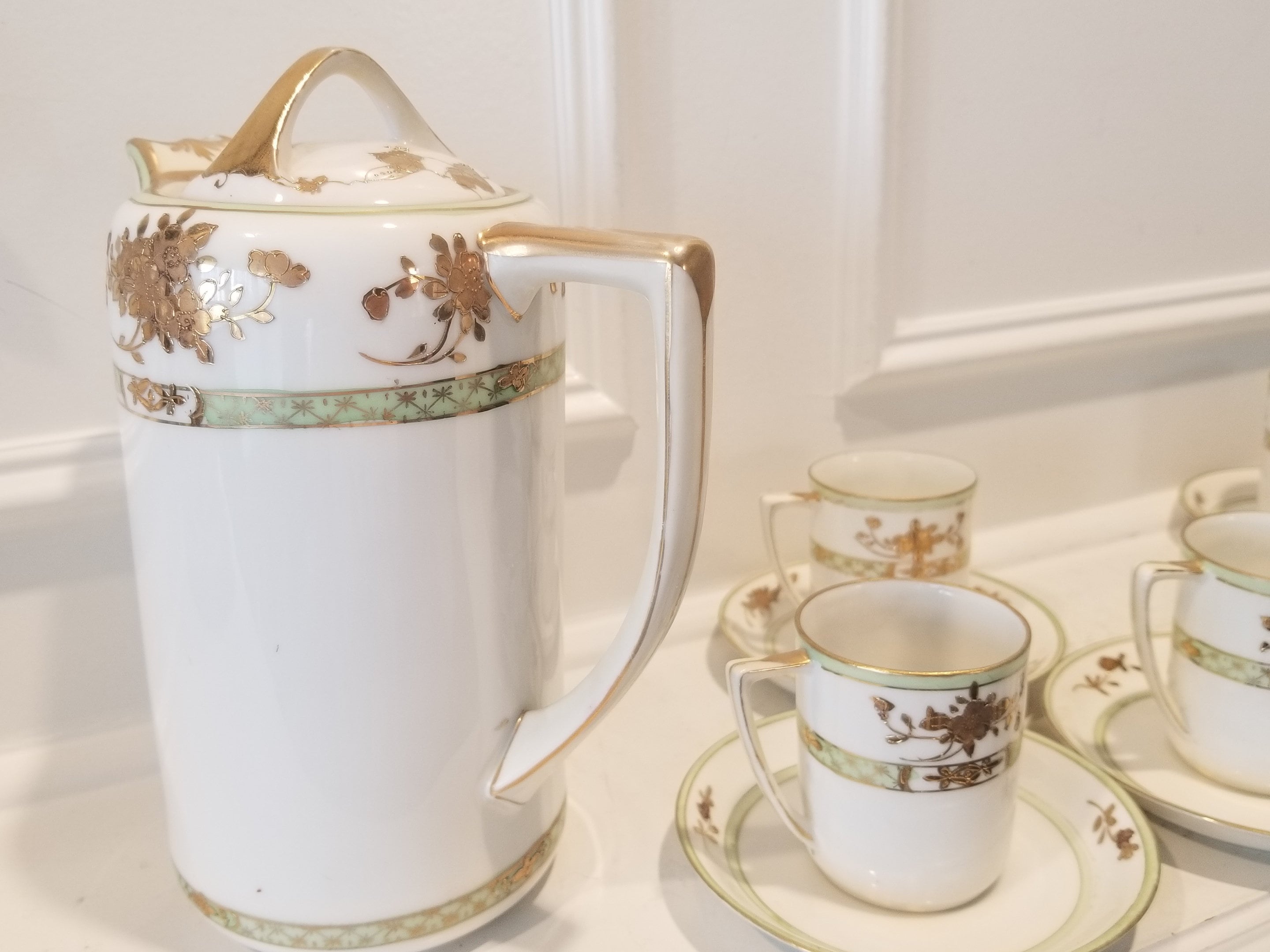 Antique Hand Painted Nippon Tea Set (teapot-cups-saucers) Made in