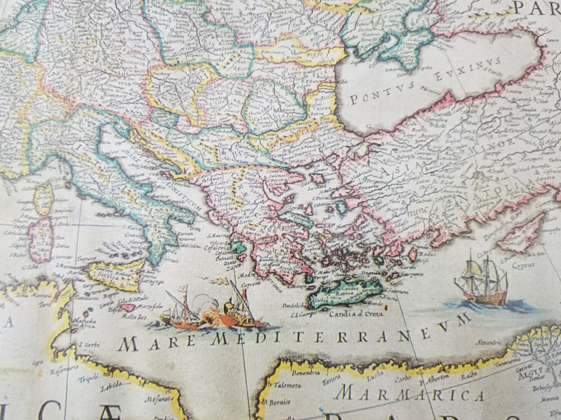 Ancienne Carte D’Europe Montée Sur Bois – Gravure Blaeuw – Reproduction Sur Panneau