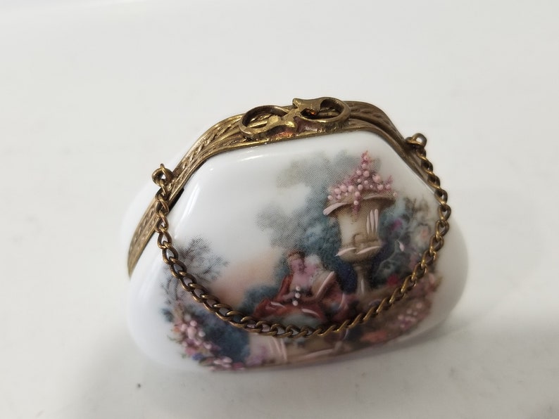 Bronze Clasp Antique Limoges France Porcelain Hand Painted Purse