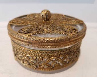 Brass and CrystalJewelry Box - Victorian Box With Lid - Handcrafted Metallic Design Jewelry Box