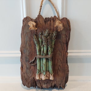 Bunch of Asparagus Textured in Relief Ceramic Tile - Wall Plaque - Hand Made and Hand Painted