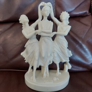 The Graces Dance Alabaster Statue 9 1/2 Inches High - Sculpture by V. Savvakos - Inspired by A. Canova Painting