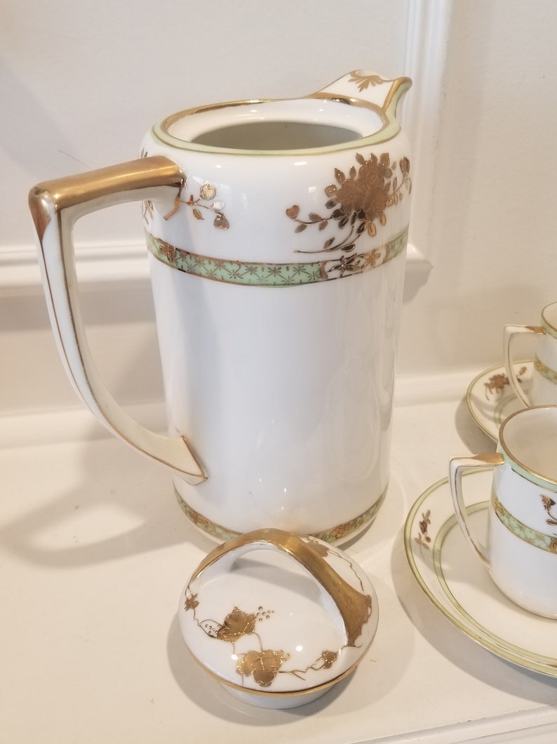 Antique Hand Painted Nippon Tea Set teapotcupssaucers Made Etsy