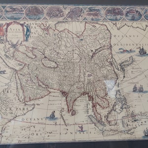 Framed Guilielmo Blaeuw Asia Map - Asia Noviter Delineata - Asia Map Reproduction - Lithography of Antique Map