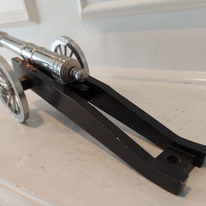 Metal Adjustable Cannon with Spring - Collectible Cannon Replica with Moving Wheels - 11 Inches Long
