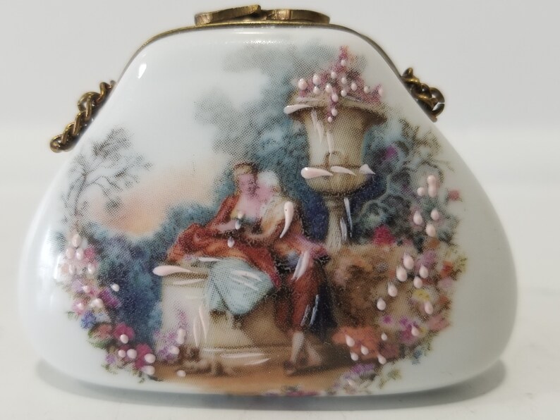 Bronze Clasp Antique Limoges France Porcelain Hand Painted Purse
