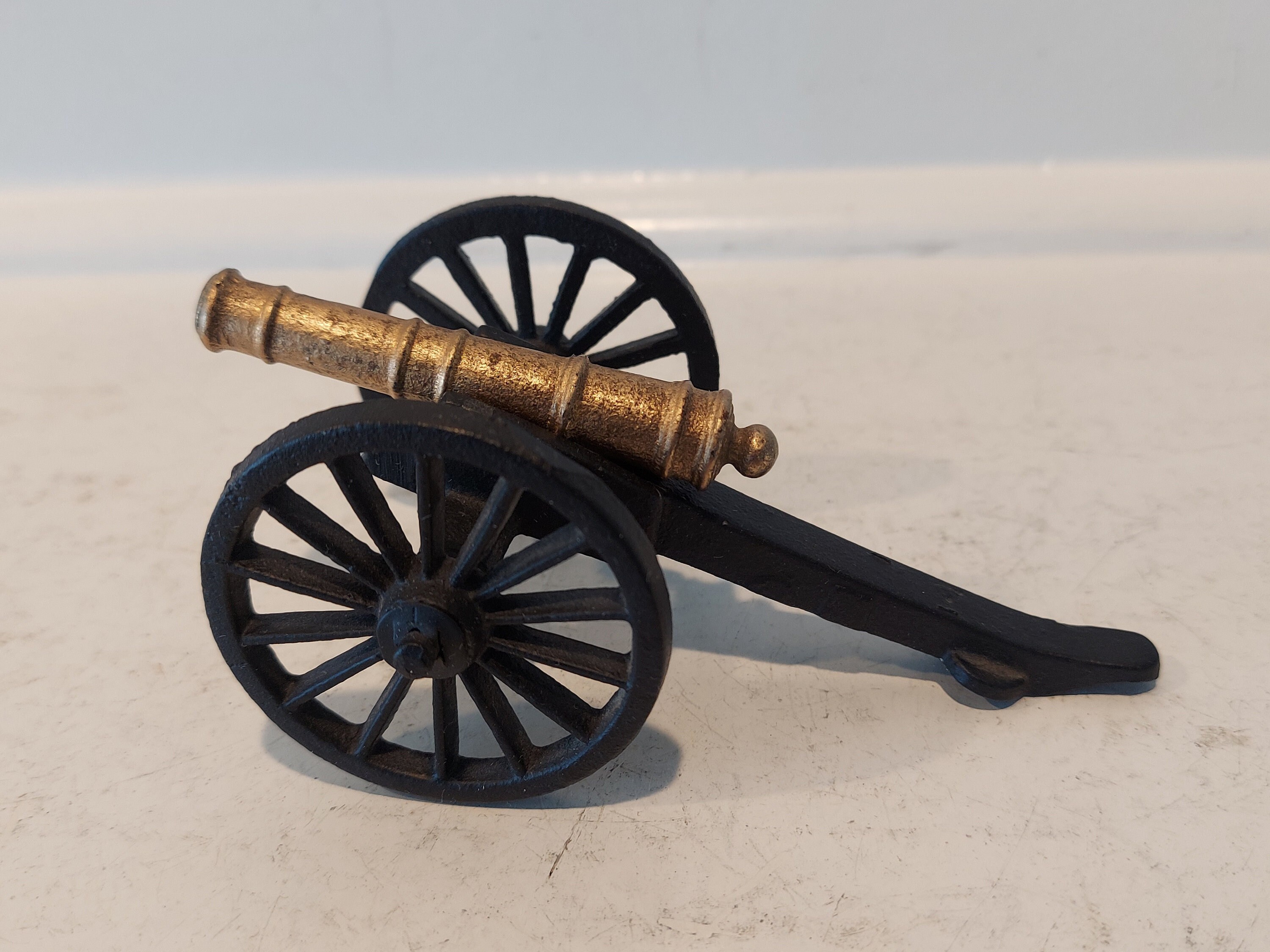 Vintage Small Model Brass Cast Iron Cannon on Wheels 