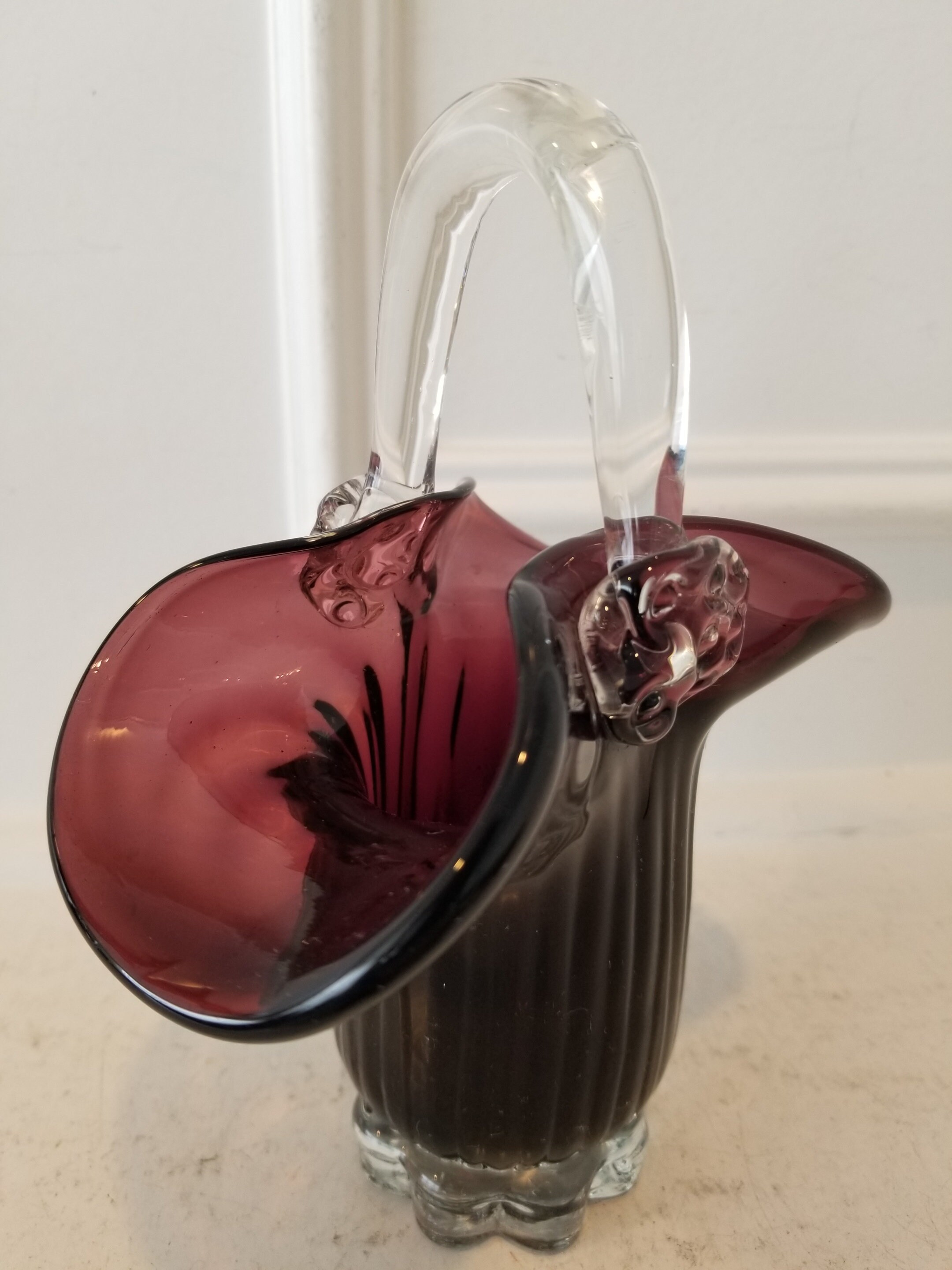 Ruby Red Art Glass Basket With Crystal Handle Art Glass Etsy