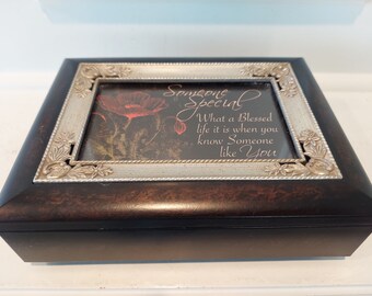Sankyo Music Box - Metal Frame Wood Jewelry Box - Original Music Box - Beautiful Decorated - Made in Japan