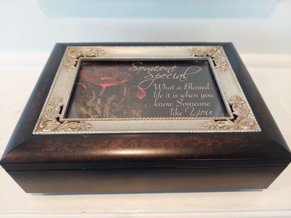 Sankyo Music Box - Metal Frame Wood Jewelry Box - Original