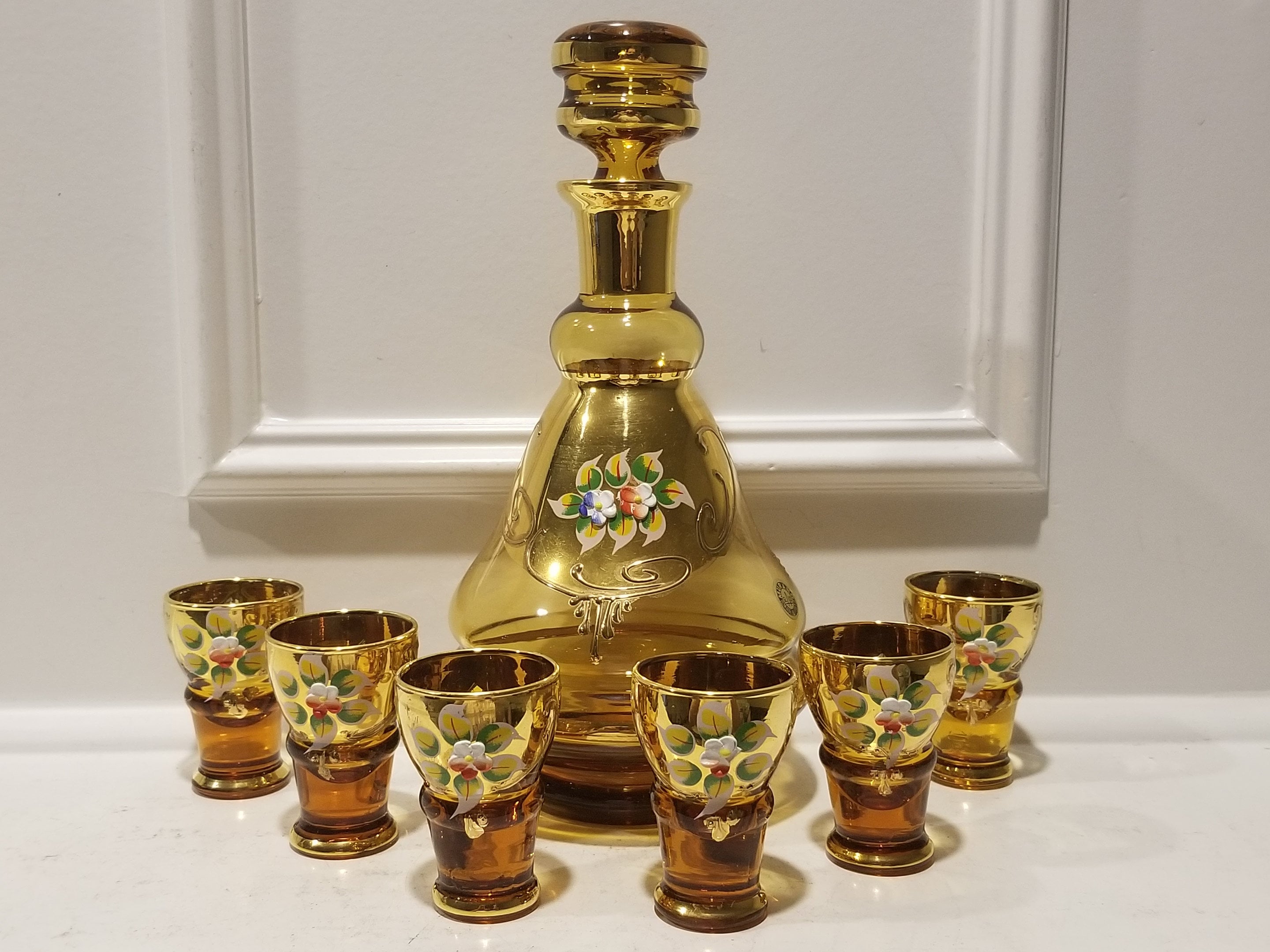 Murano Liquor Set Decanter and 6 Glasses Enamel and Etsy