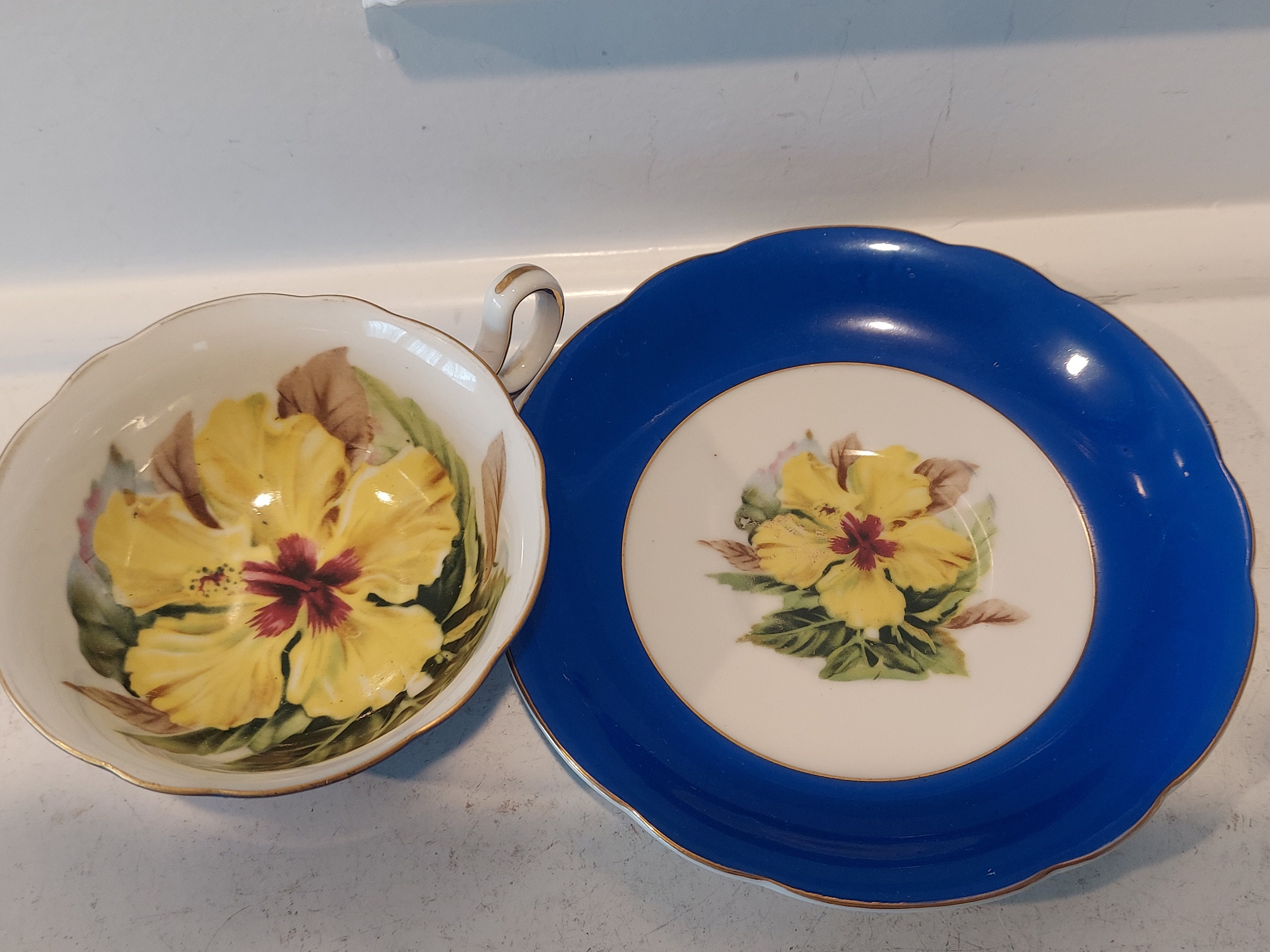 Merid Hand Merit - Hand Painted Teacup and Saucer - Design With Gold Accents ...