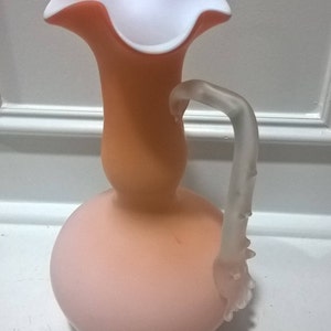Victorian Peach Satin Art Glass Vase With Thorn Handles - Antique Stevens & Williams Art Glass Cased Satin Vase - 10.5&quot; Tall - Peach