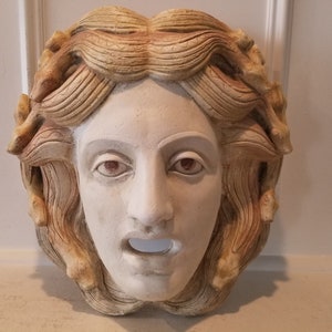Medusa Extremely Rare Ancient Scene Wall Plaque - Museum Copy Wall Decor - White Mold Stone - Hand Made in Greece