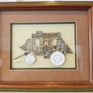 Original Art By GIRARD - Framed Watch Parts Old Carriage - Signed by Girard