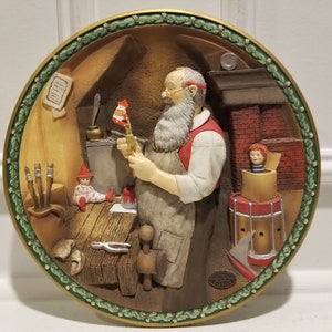 Santa&#39;s Workshop Norman Rockwell Limited Edition Plate - Christmas Plaque