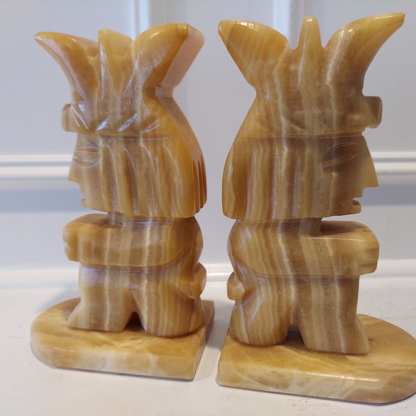 Onyx Bookends - Hand Made Bookends - Tribal/Aztec/Mayan Style Onyx Bookends - Library Decor