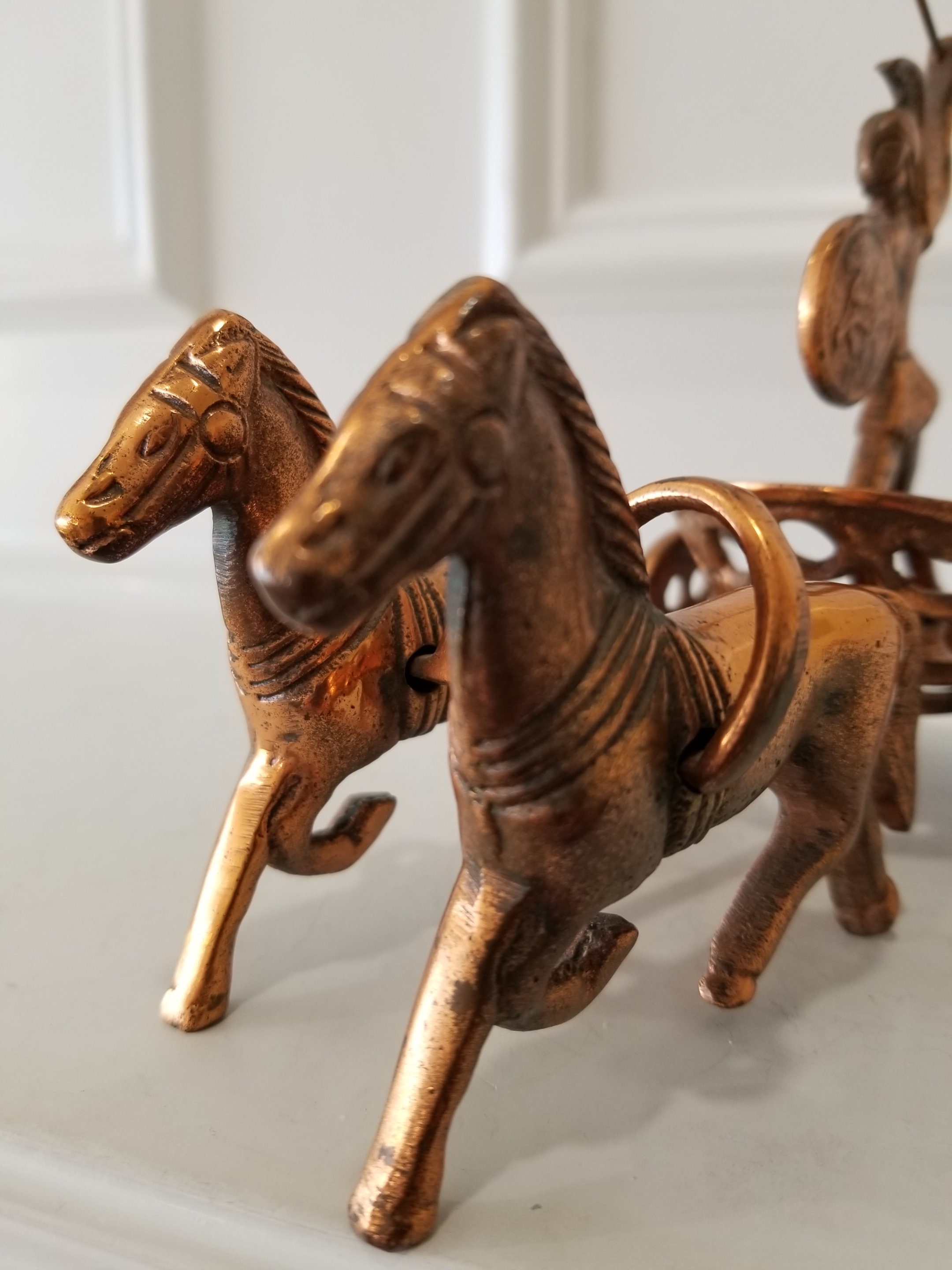 彫刻・オブジェ Roman chariot Antique Bronze Roman Chariot, Warrior & Horses Cart - Moving