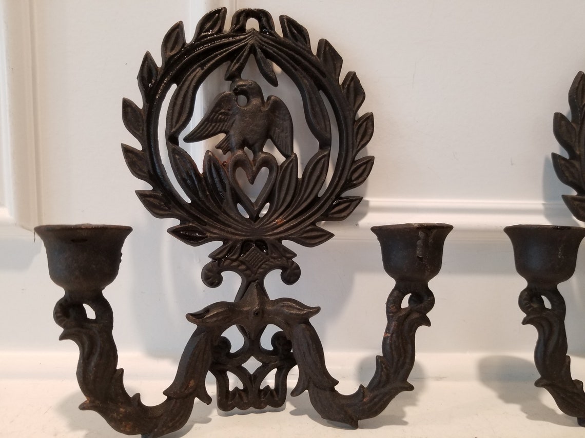 American Eagle Candle Holders Cast Metal Candle Wall Hanging Etsy