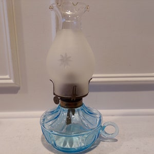 Eagle Marked Oil Lamp - Frost Glass Flame Cover - Portable Glass Kerosene Light - Made in USA
