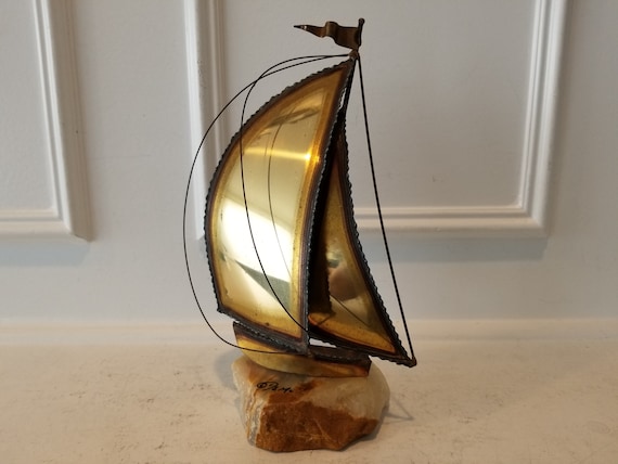 Sculpture Art In Metal vintage Brass Sailboat Sculpture - Etsy France
