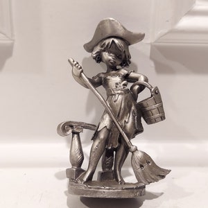 Collectible Pewter Figurine - Pewter Girl with a Broom and Bucket - High Level of Details