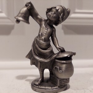 Collectible Pewter Figurine - Pewter Girl with a Bell - High Level of Details