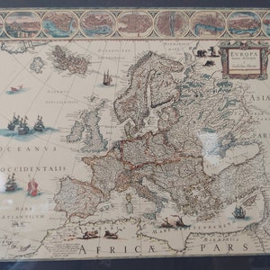 Framed Guilielmo Blaeuw Europe Map - Evropa Recens Delcripta - Europe Map Reproduction - Lithography of Antique Map