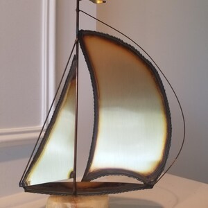 Curtis Jere - Sculpture Art In Metal - Vintage Brass Sailboat Sculpture 12 Inches High - Onyx Base - Signed By The Artist