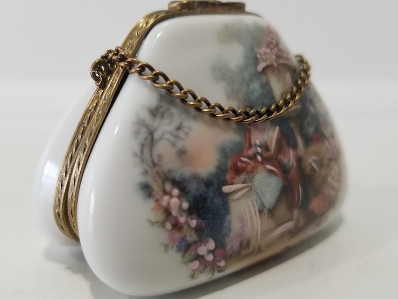 Bronze Clasp Antique Limoges France Porcelain Hand Painted Purse
