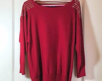 Embellished Red Boat Neck Sweater for Women
