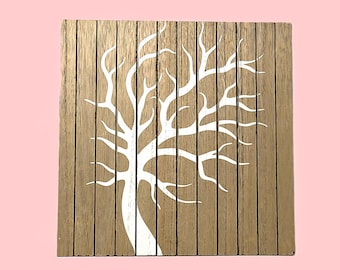 Rustic Routed Tree Wooden Wall Art: Plank Decor for Nature-Inspired Home