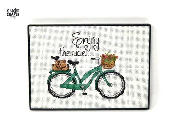 Handcrafted Bicycle Needlepoint Art, Unique Cycling Decor for Wall, Enjoy the Ride Gift