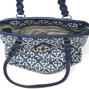 Brighton Blue & White Leather Shoulder Bag: Chic Everyday Accessory for Women