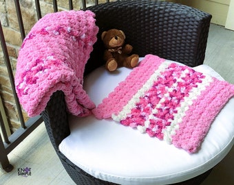 Baby Afghan Crochet - Pink Crib Bedding -  Mini Baby Blanket - Stroller Blanket