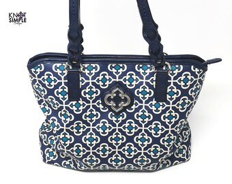 Brighton Blue White Leather Shoulder Bag: Chic Everyday